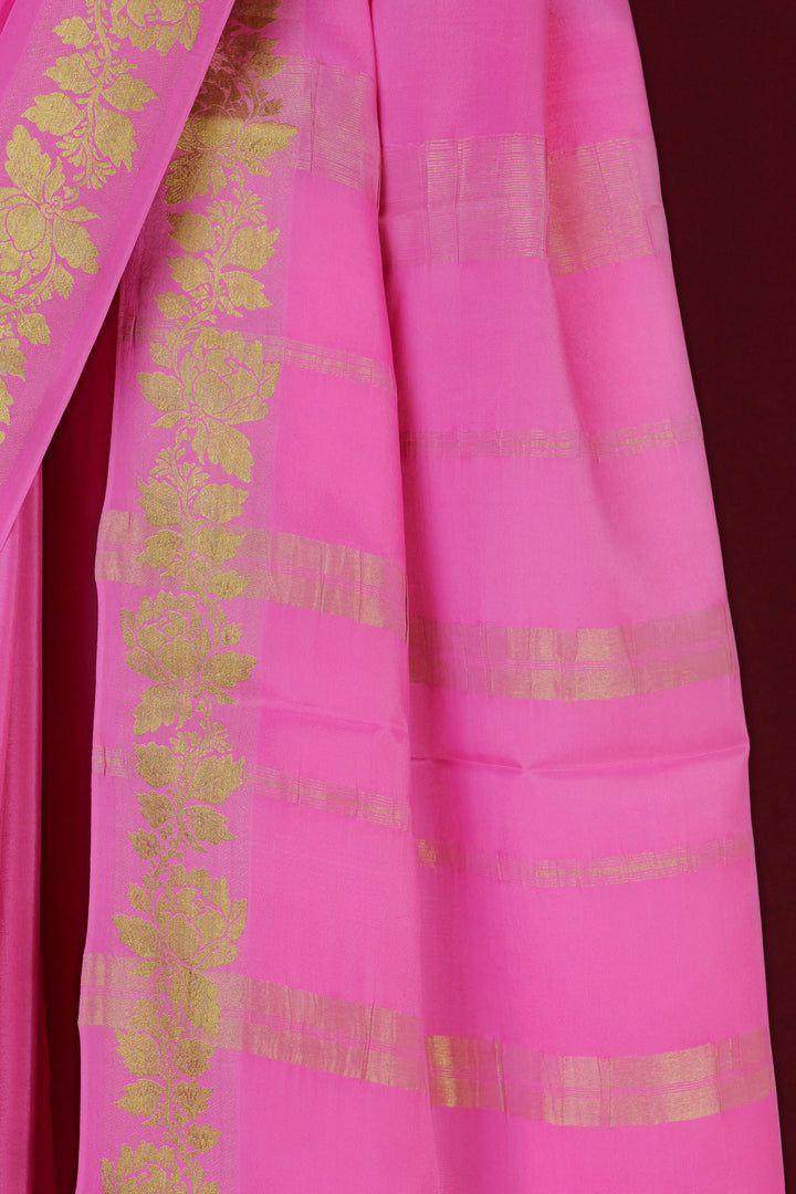 PURE MYSORE SILK SAREE IN BABY PINK COLOR WITH GOLD LACE ZARI & PINK BLOUSE