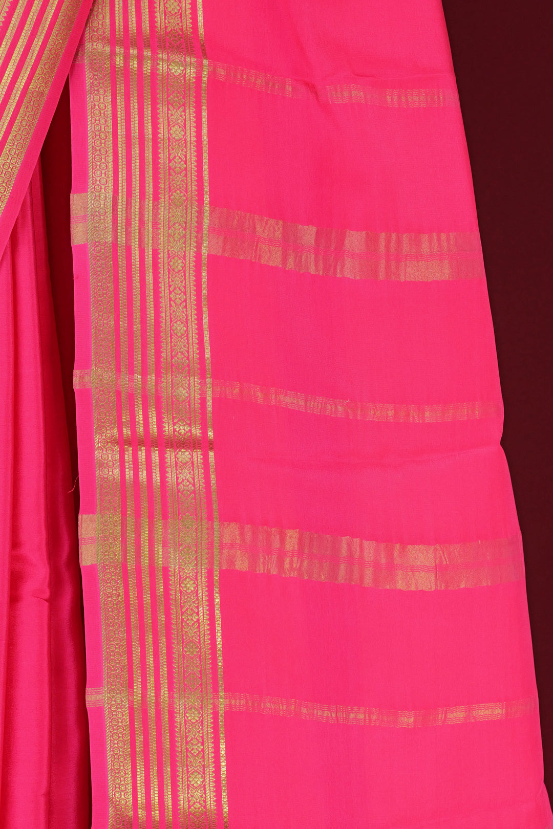 PURE MYSORE SILK SREE IN HOT PINK COLOR WITH GOLD LACE ZARI & PINK BLOUSE