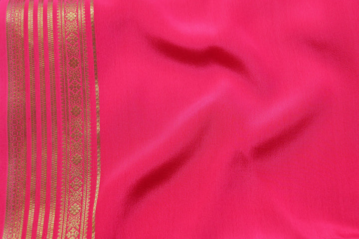 PURE MYSORE SILK SREE IN HOT PINK COLOR WITH GOLD LACE ZARI & PINK BLOUSE