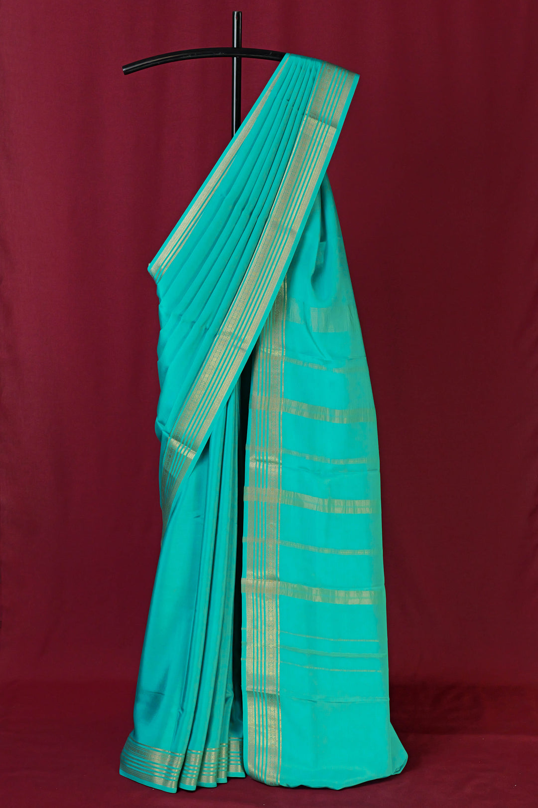 PURE MYSORE SILK SAREE IN RAMA GREEN COLOR WITH GOLD LACE ZARI & GREEN BLOUSE