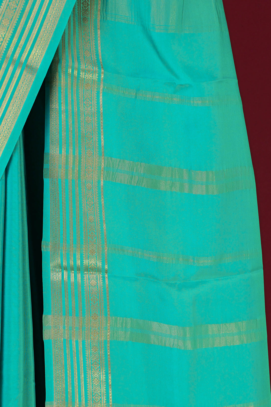 PURE MYSORE SILK SAREE IN RAMA GREEN COLOR WITH GOLD LACE ZARI & GREEN BLOUSE