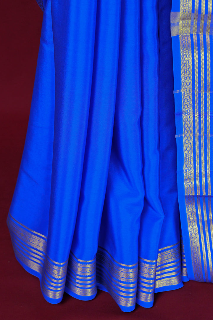 PURE MYSORE SILK SAREE IN ROYAL BLUE COLOR WITH GOLD LACE ZARI & BLUE BLOUSE