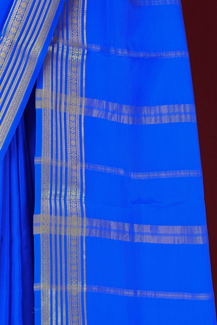 PURE MYSORE SILK SAREE IN ROYAL BLUE COLOR WITH GOLD LACE ZARI & BLUE BLOUSE