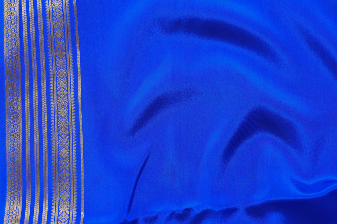 PURE MYSORE SILK SAREE IN ROYAL BLUE COLOR WITH GOLD LACE ZARI & BLUE BLOUSE