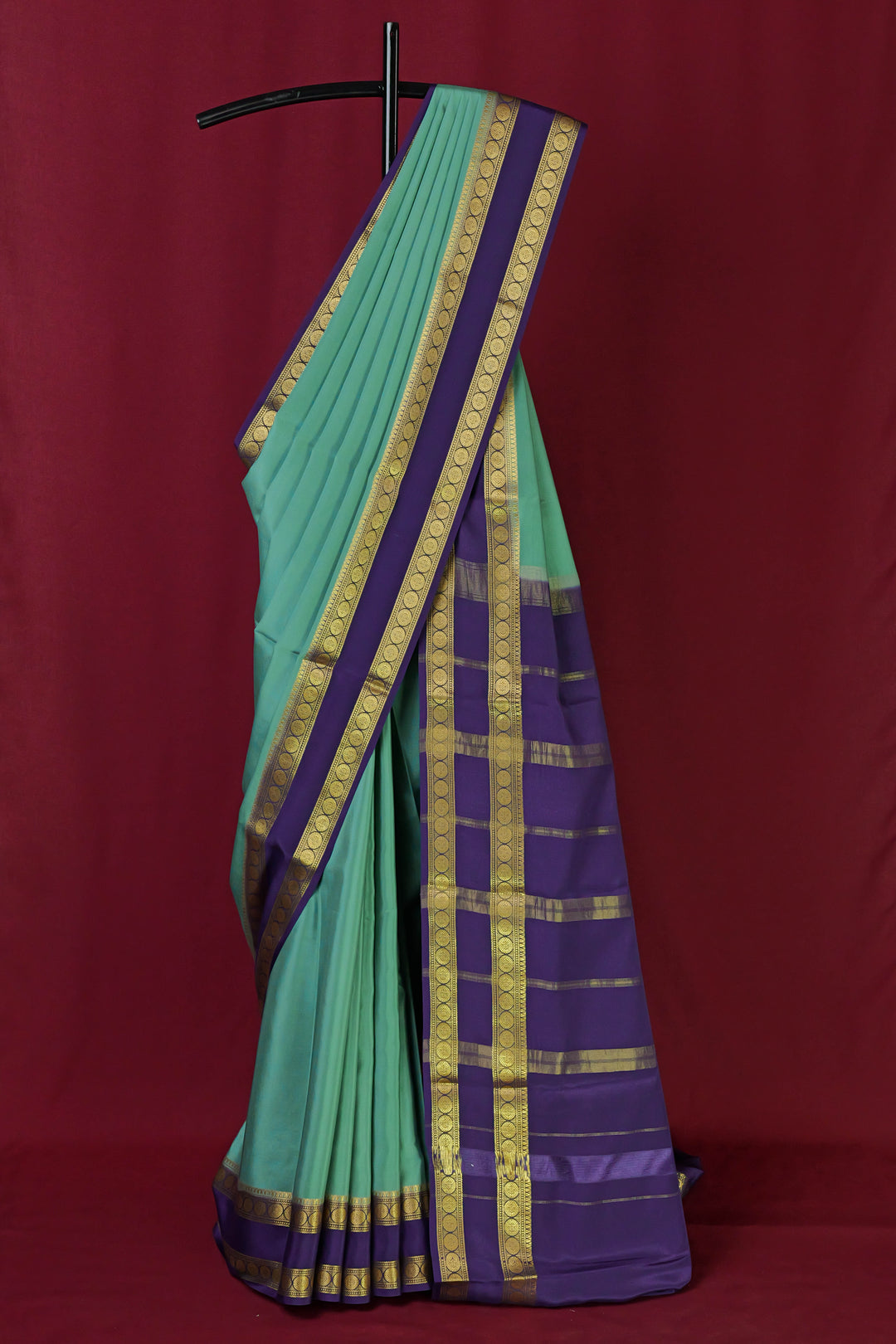 PURE MYSORE SILK SAREE IN CANNEL BLUE & NAVY BLUE  WITH GOLD LACE ZARI & NAVY BLUE BLOUSE