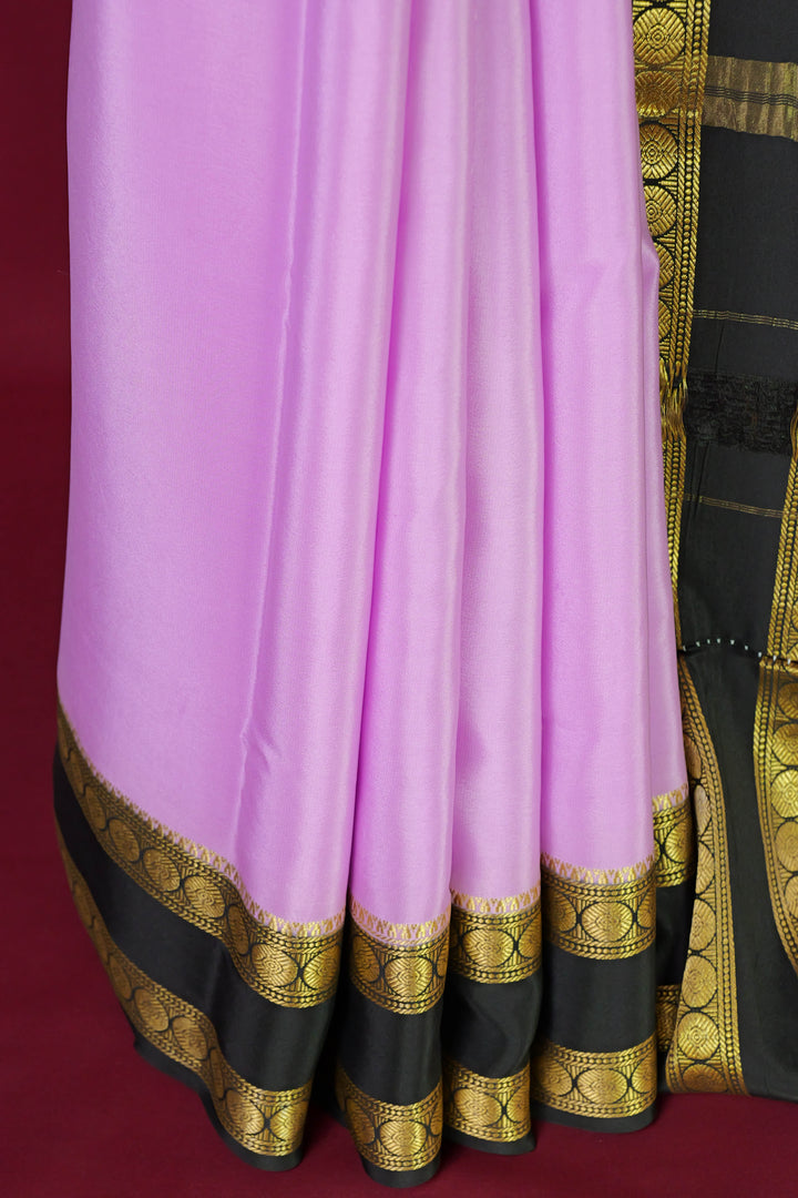 PURE MYSORE SILK SAREE IN LILAC & BLACK WITH GOLD LACE ZARI & BLACK BLOUSE