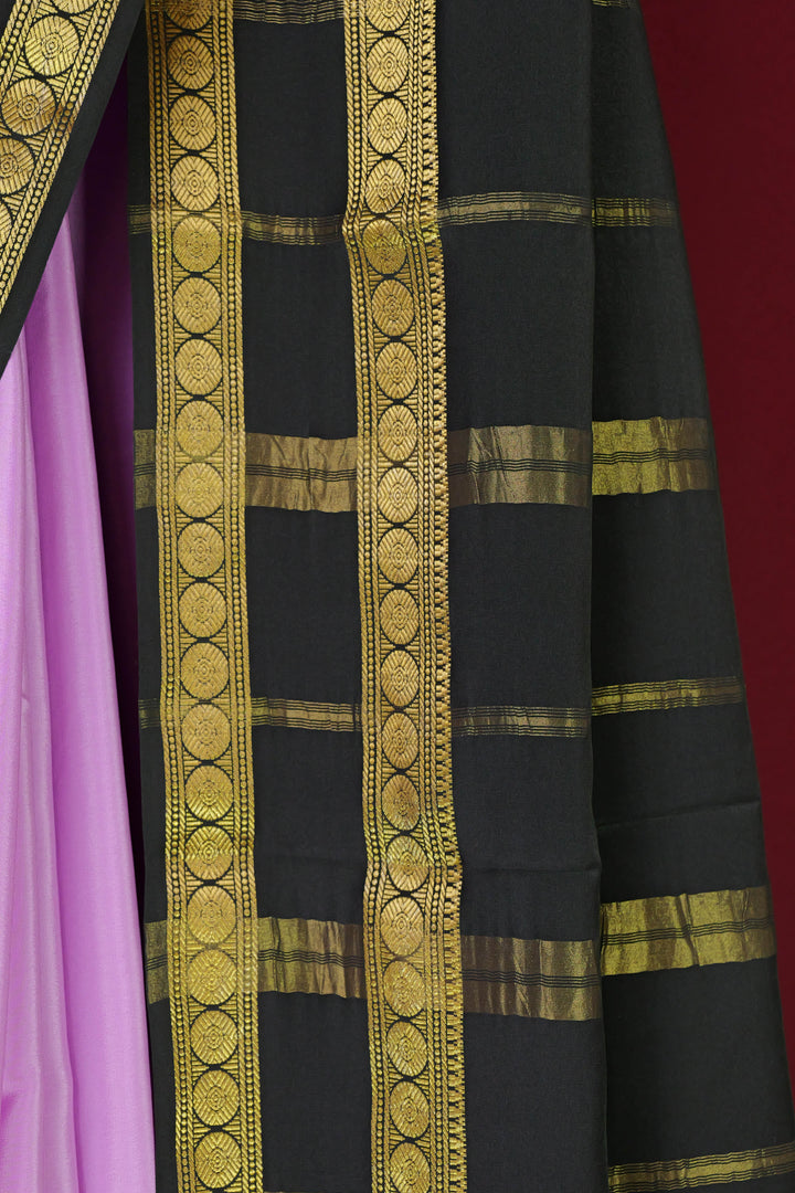 PURE MYSORE SILK SAREE IN LILAC & BLACK WITH GOLD LACE ZARI & BLACK BLOUSE