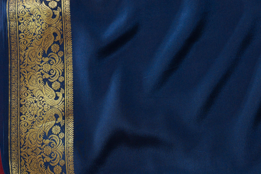 PURE MYSORE SILK SAREE IN CANNEL BLUE & NAVY BLUE  WITH GOLD LACE ZARI & NAVY BLUE BLOUSE