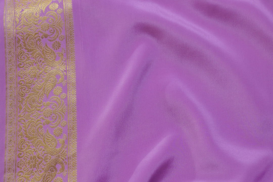 PURE MYSORE SILK SAREE IN BLACK & LILAC WITH GOLD LACE ZARI & LILAC BLOUSE