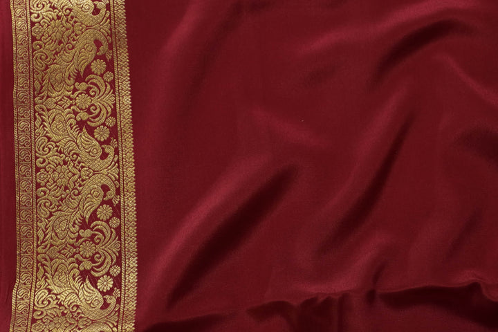 PURE MYSORE SILK SAREE IN CREAM & MAROON WITH GOLD LACE ZARI & MAROON BLOUSE