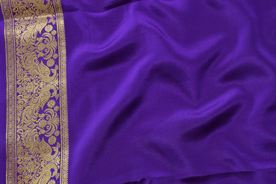 PURE MYSORE SILK SAREE IN BABY PINK & PURPLE WITH GOLD LACE ZARI & PURPLE BLOUSE