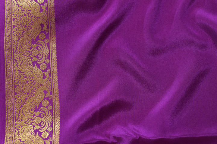 PURE MYSORE SILK SAREE IN AQUA BLUE & PURPLE WITH GOLD LACE ZARI & PURPLE BLOUSE