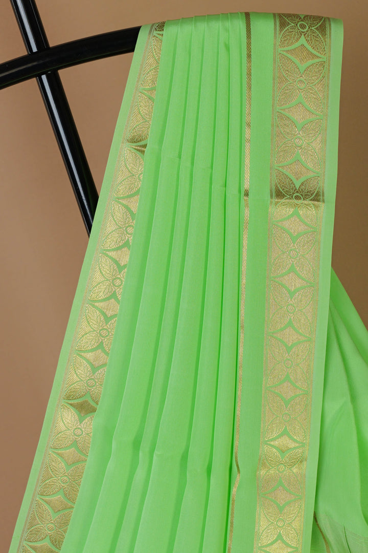 PURE MYSORE SILK SAREE IN PISTA GREEN COLOR WITH GOLD LACE ZARI & GREEN BLOUSE