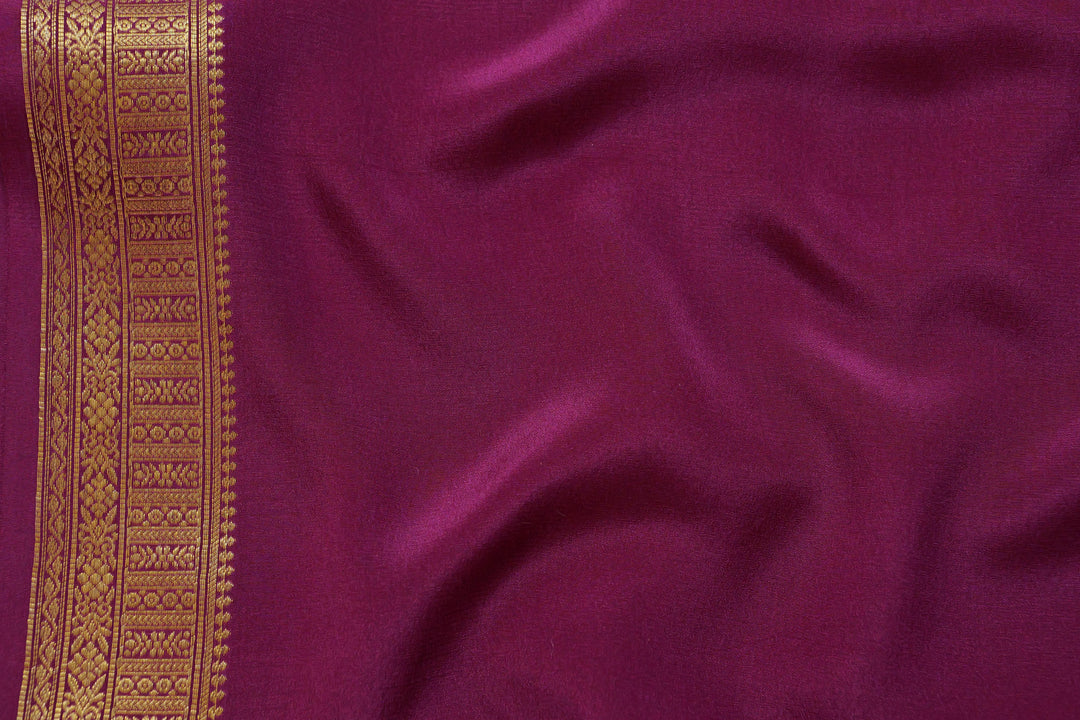 PURE MYSORE SILK SAREE IN WATERMELON & PURPLE WITH GOLD LACE ZARI & PURPLE BLOUSE