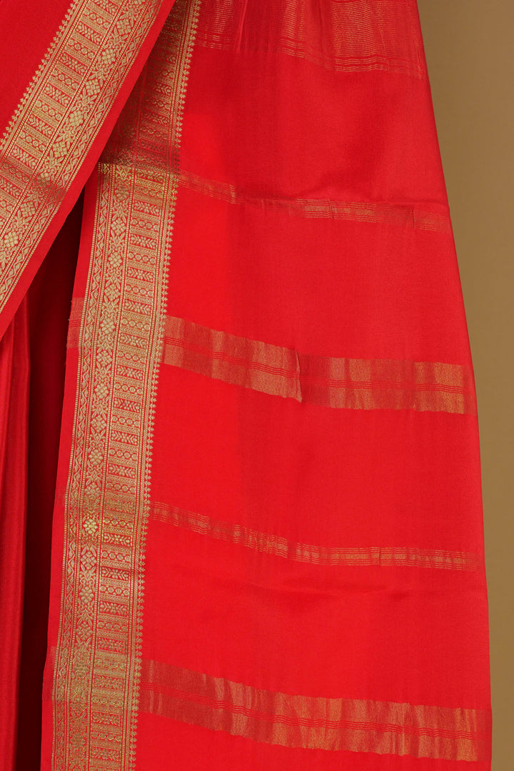 PURE MYSORE SILK SAREE IN BRICK RED COLOR WITH GOLD LACE ZARI & RED BLOUSE