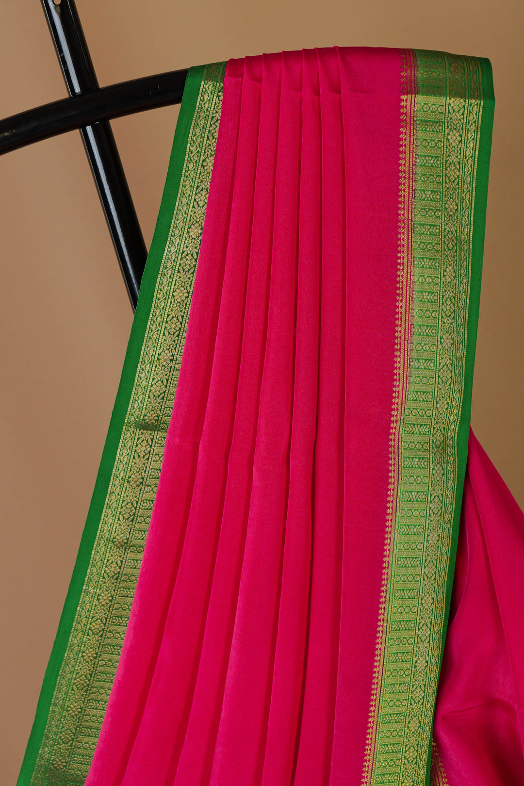 PURE MYSORE SILK SAREE IN PINK & GREEN WITH GOLD LACE ZARI & GREEN BLOUSE