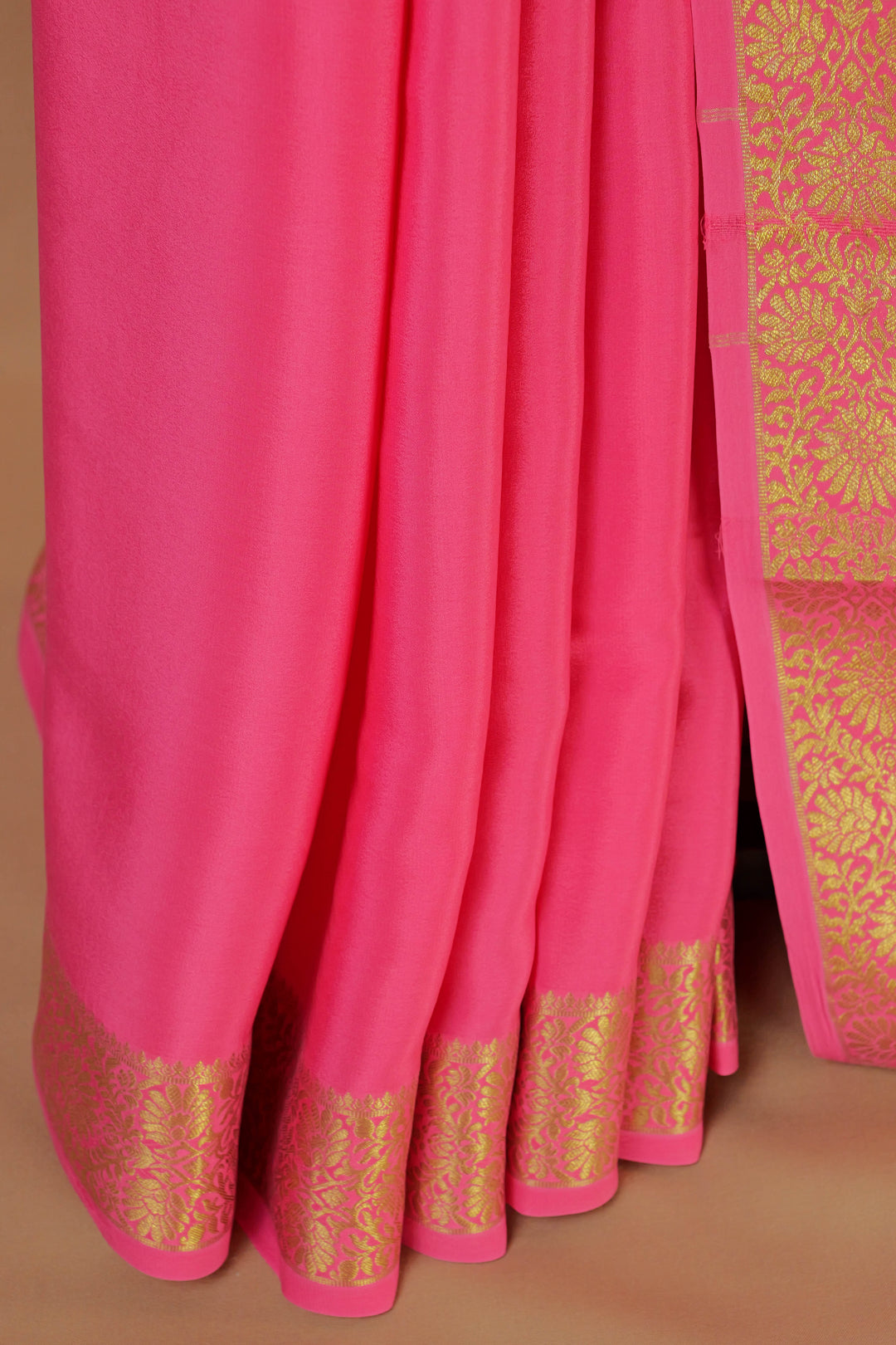 PURE MYSORE SILK SAREE IN PINK COLOR WITH GOLD LACE ZARI & PINK BLOUSE