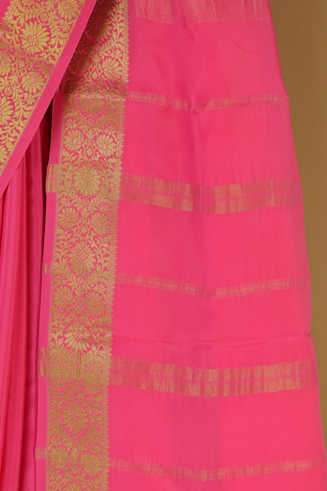 PURE MYSORE SILK SAREE IN PINK COLOR WITH GOLD LACE ZARI & PINK BLOUSE