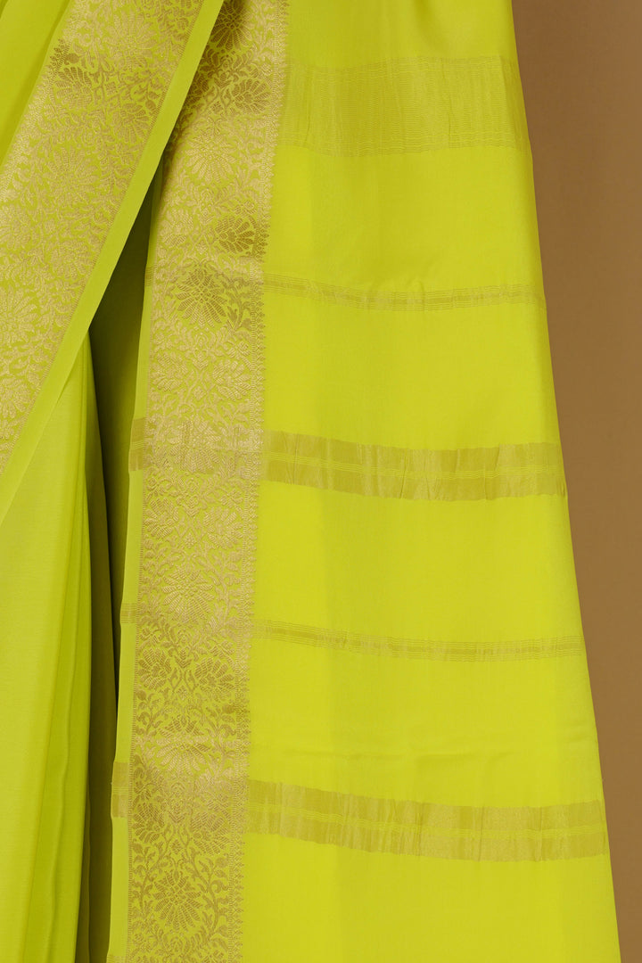 PURE MYSORE SILK SAREE IN YELLOW COLOR WITH GOLD LACE ZARI & YELLOW BLOUSE