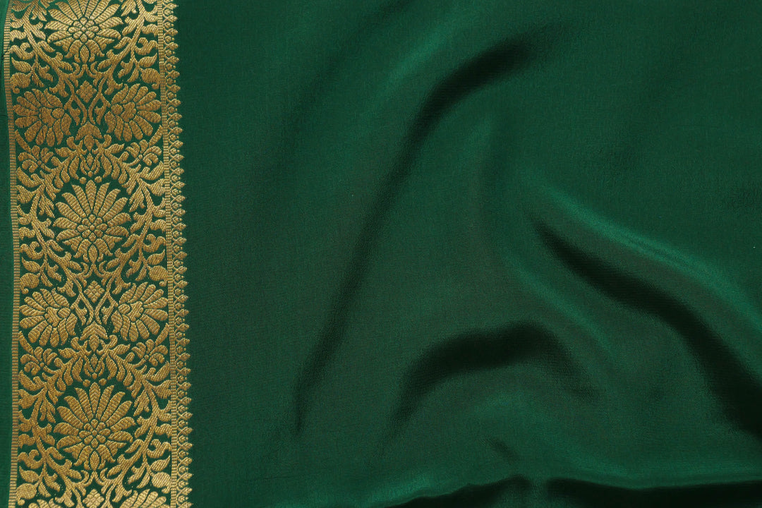 PURE MYSORE SILK SAREE IN GREEN COLOR WITH GOLD LACE ZARI & DARK GREEN BLOUSE