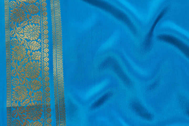 PURE MYSORE SILK SAREE IN WINE & SEA BLUE WITH GOLD LACE ZARI & BLUE BLOUSE