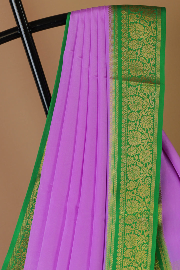 PURE MYSORE SILK SAREE IN LAVENDER & GREEN WITH GOLD LACE ZARI & GREEN BLOUSE