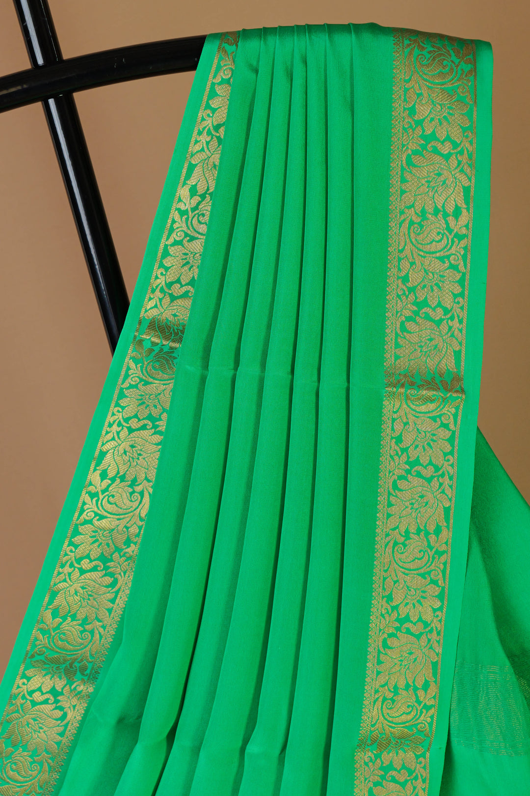 PURE MYSORE SILK SAREE IN PARROT GREEN WITH GOLD LACE ZARI & GREEN BLOUSE