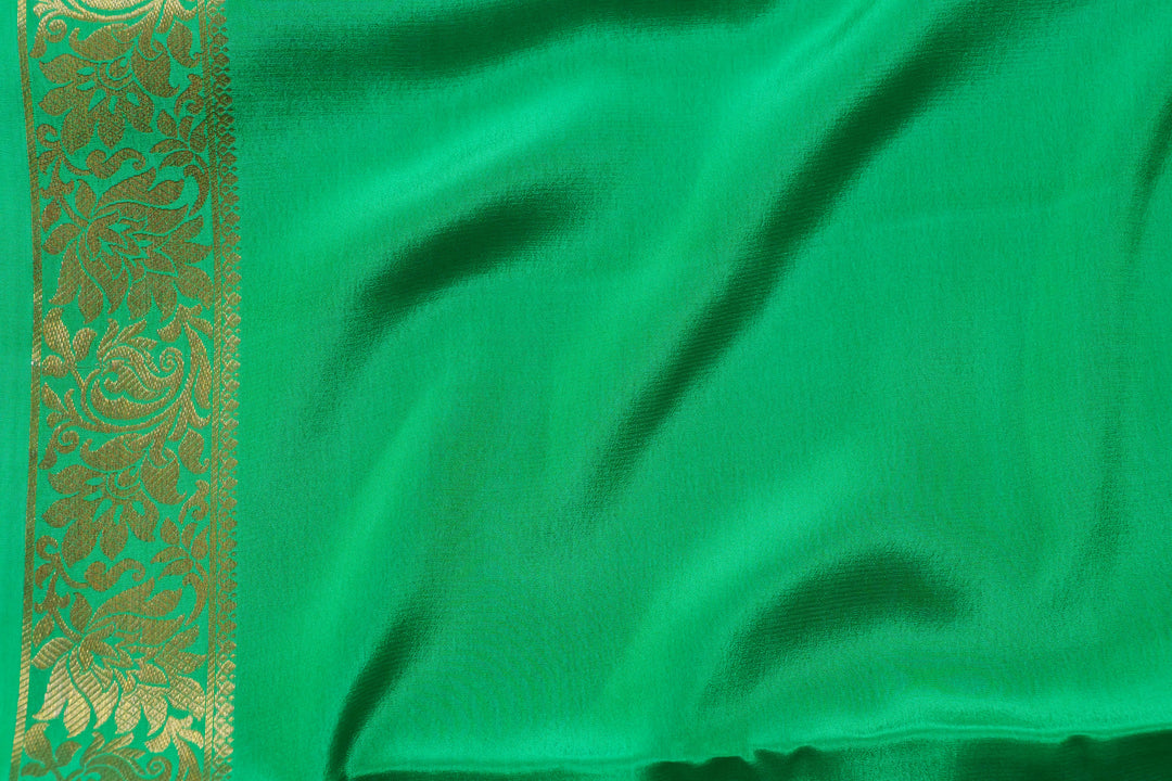 PURE MYSORE SILK SAREE IN PARROT GREEN WITH GOLD LACE ZARI & GREEN BLOUSE