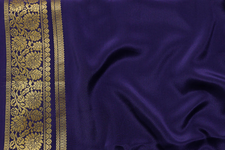 PURE MYSORE SILK SAREE IN TURQUOISE & NAVY BLUE WITH GOLD LACE ZARI & BLUE BLOUSE