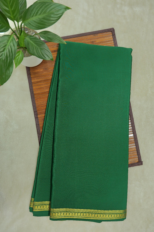 Leaf Border Pure Gold Lace Mysore Silk Saree in Green Color with Self Green Color Blouse | Atharva