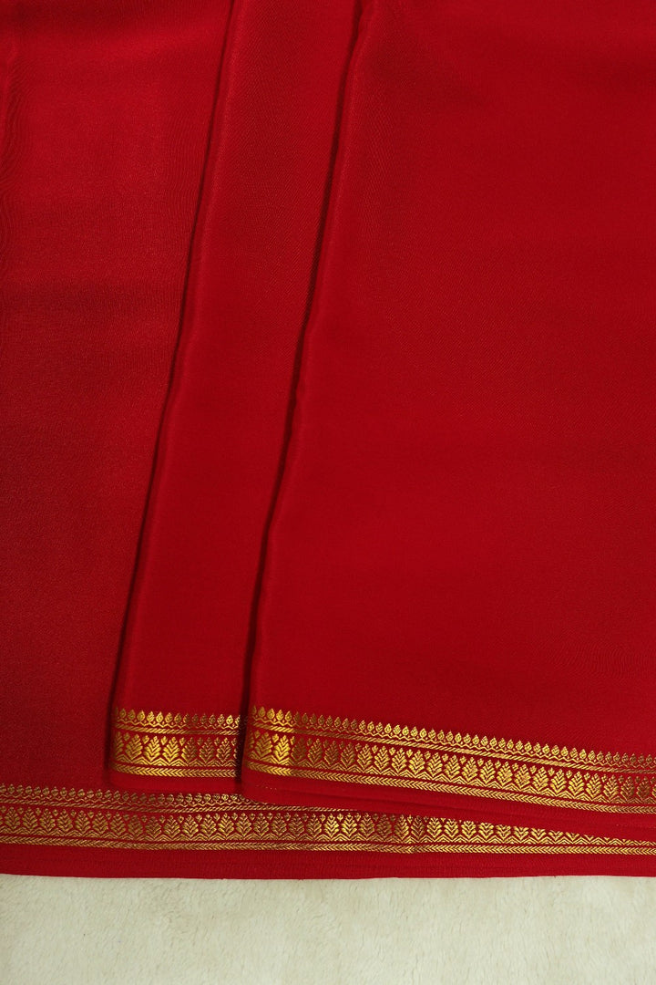 Leaf Border Pure Gold Lace Mysore Silk Saree in Red Color with Self Red Color Blouse | Atharva