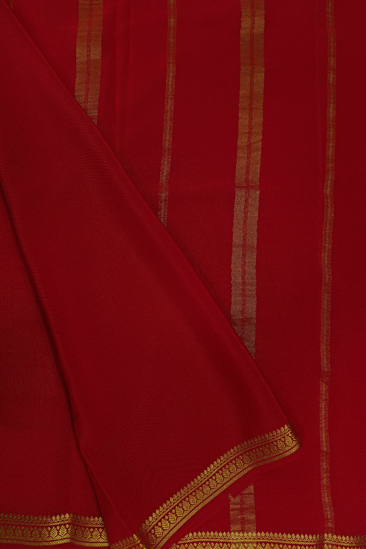 Leaf Border Pure Gold Lace Mysore Silk Saree in Red Color with Self Red Color Blouse | Atharva