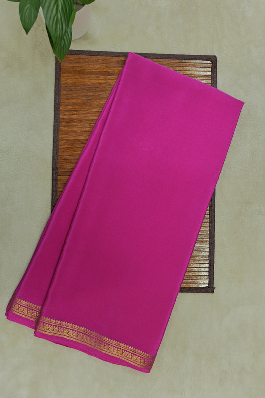 Leaf Border Pure Gold Lace Mysore Silk Saree in Pink Color with Self Pink Color Blouse | Atharva