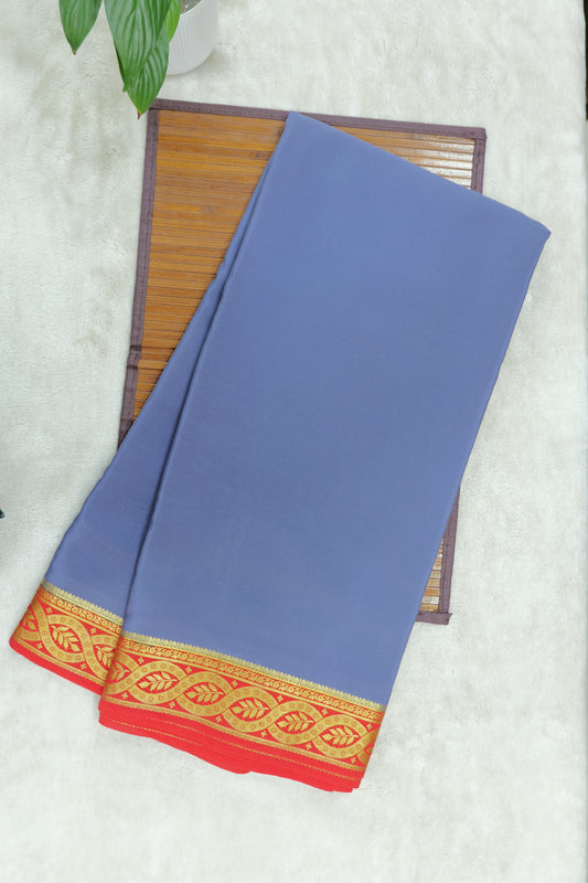Heart Border Pure Mysore Silk Saree in Blue and Red Color with Contrast Red Color Blouse