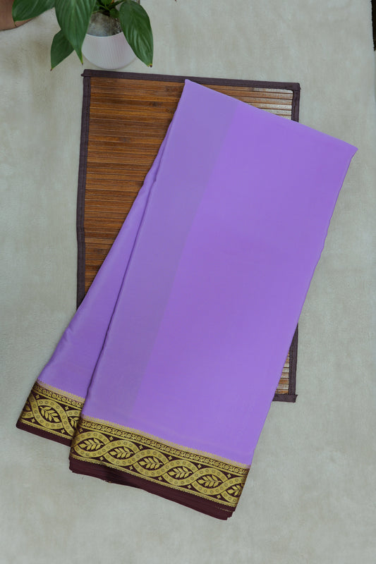 Leaf Motif Pure Mysore Silk Saree in Purple and Brown Color with Contrast Brown Color Blouse | Atharva