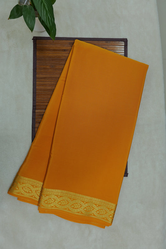 Leaf Motif Pure Mysore Silk Saree in Yellow Color with Matching Blouse Piece