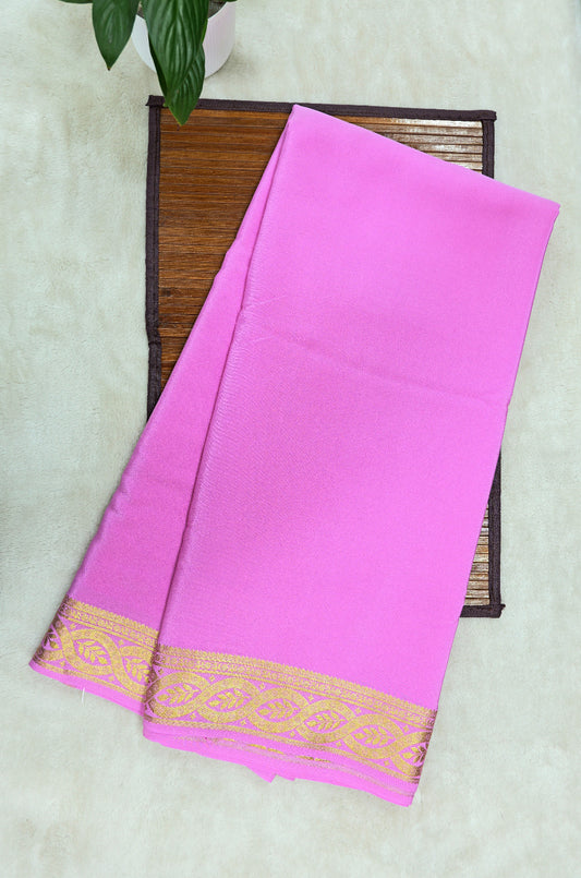 Leaf Motif Pure Mysore Silk Saree in Pink Color with Self Pink Color Blouse