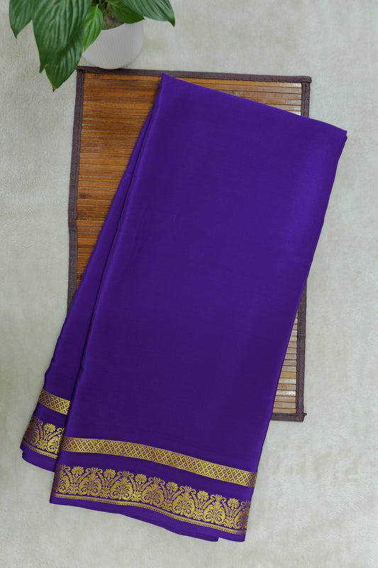 Heart Border Pure Mysore Silk Saree in Purple Color with Self Purple Color Blouse