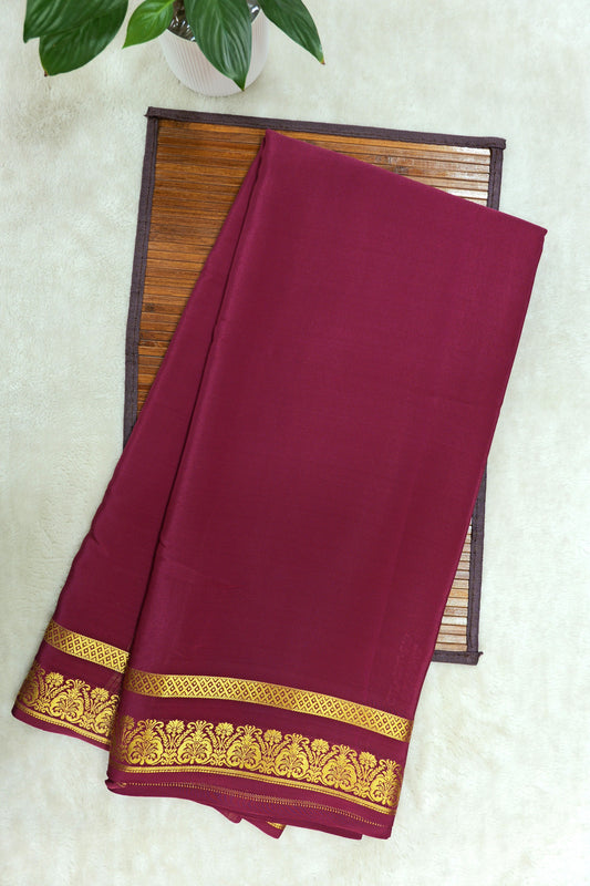 Heart Border Pure Mysore Silk Saree in Brown Color with Self Brown Color Blouse