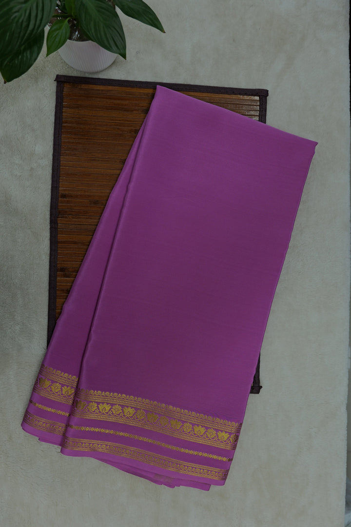 Floral Border Pure Gold Lace Mysore Silk Saree in Pink Color With Self Pink Blouse