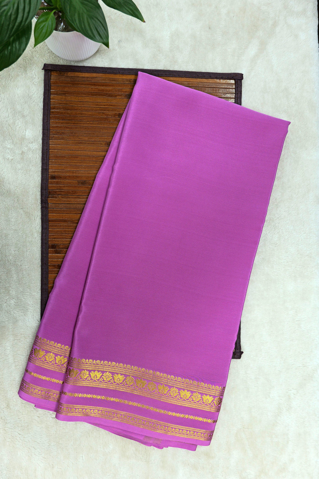 Floral Border Pure Gold Lace Mysore Silk Saree in Pink Color With Self Pink Blouse
