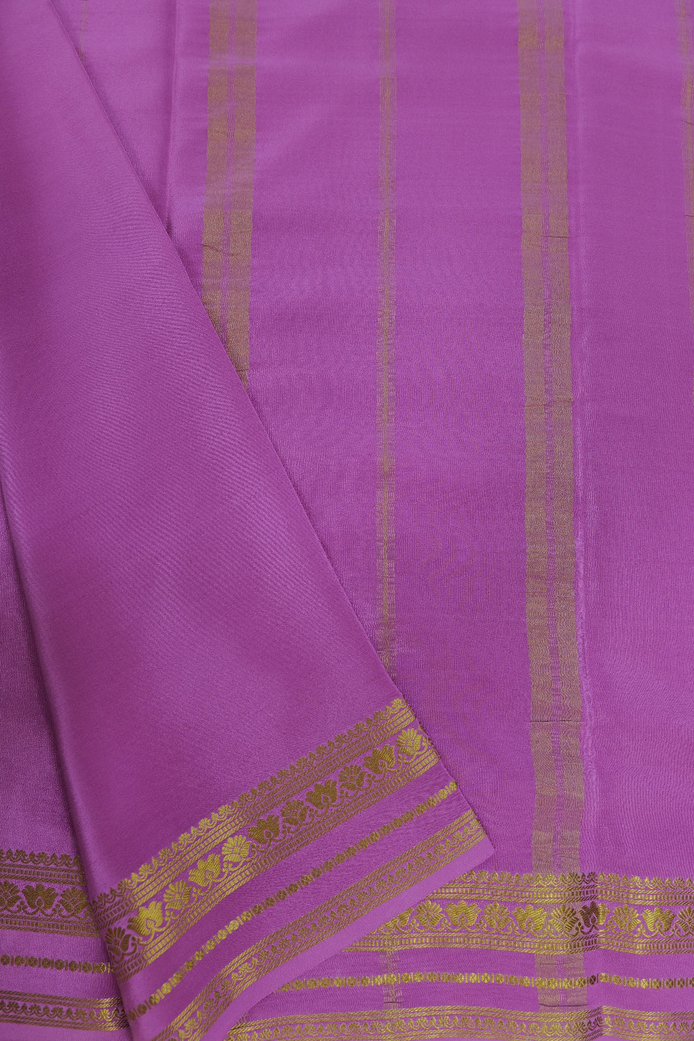 Floral Border Pure Gold Lace Mysore Silk Saree in Pink Color With Self Pink Blouse