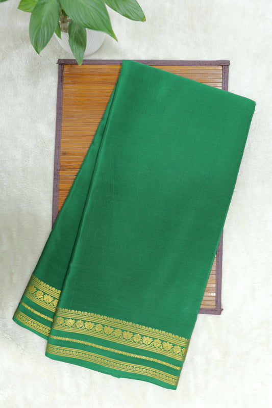 Floral Border Pure Gold Lace Mysore Silk Saree in Green Color With Self Green Blouse