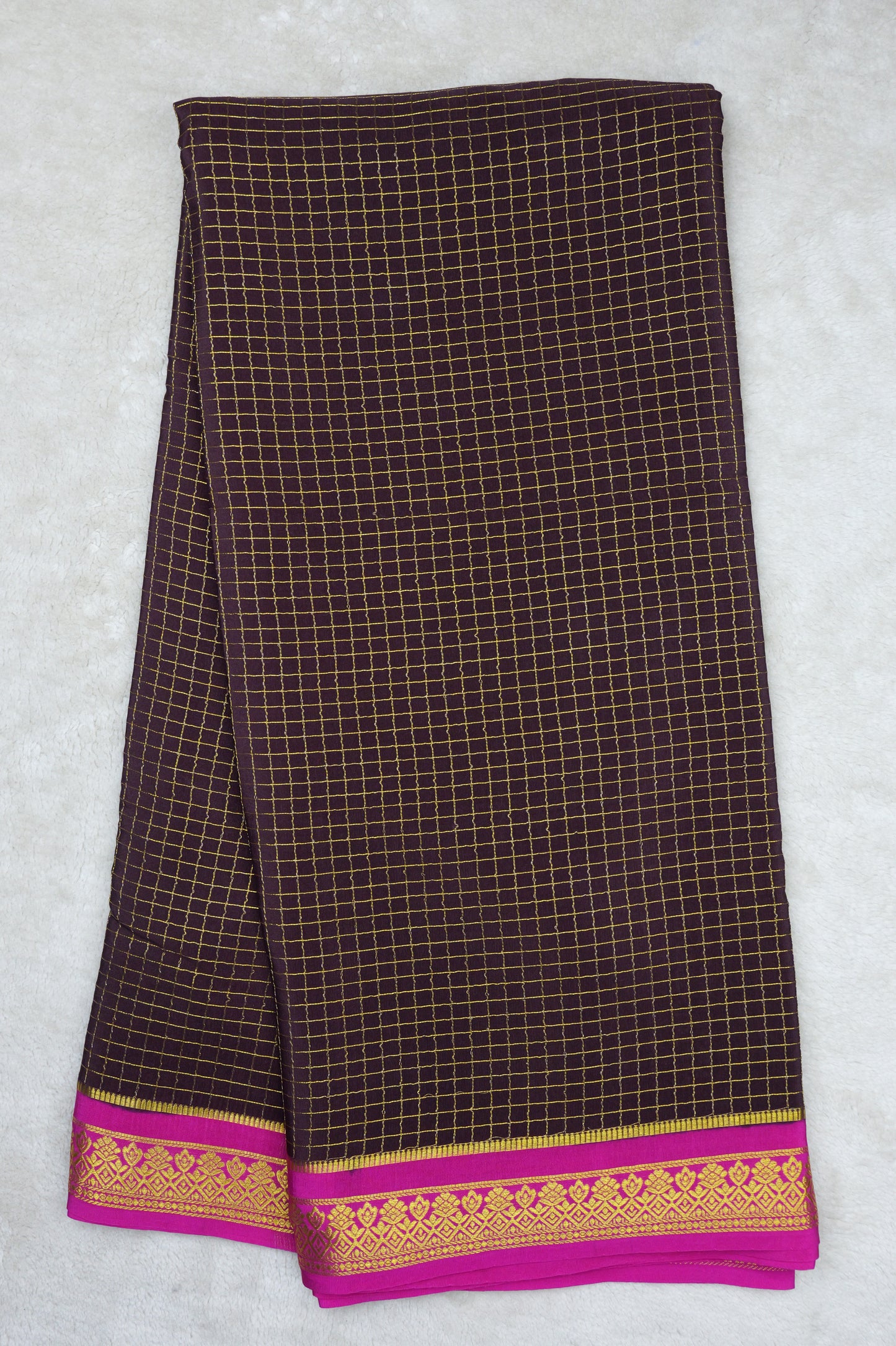 pure mysore silk sarees-Checks Flower Border(1461085)