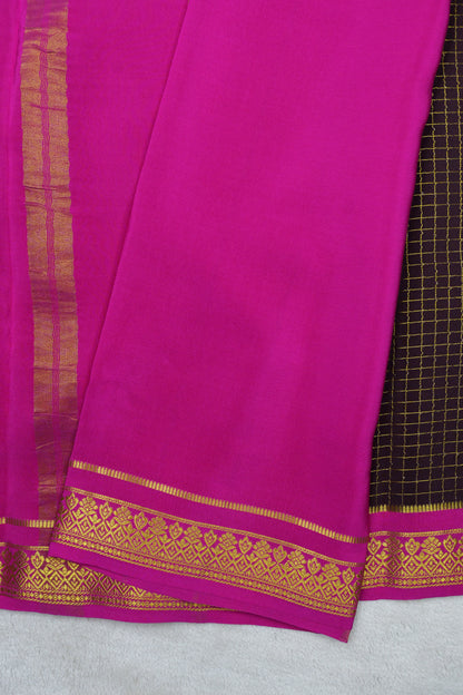 pure mysore silk sarees-Checks Flower Border(1461085)