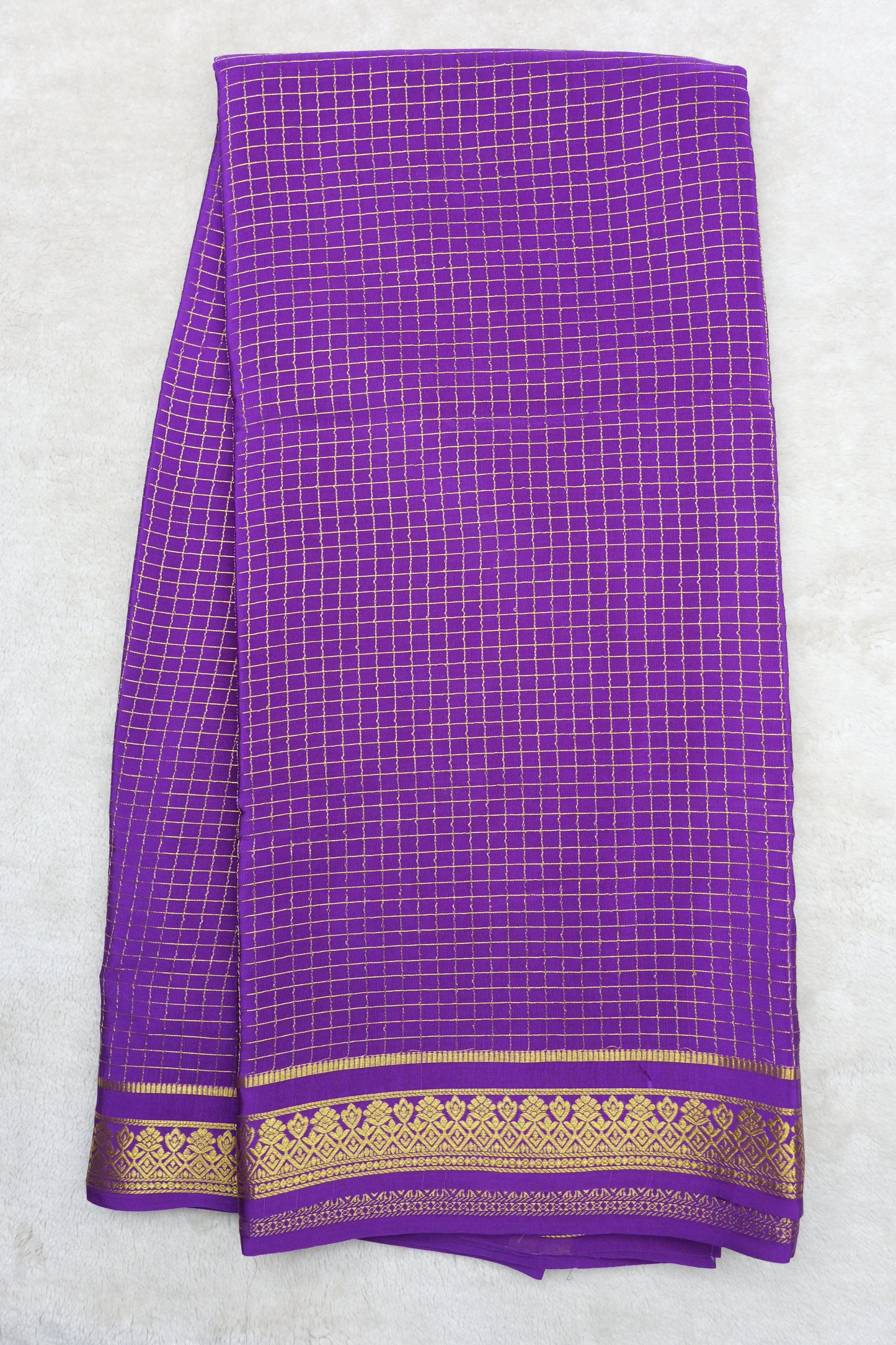 pure mysore silk sarees-Checks Flower Border(1461085)