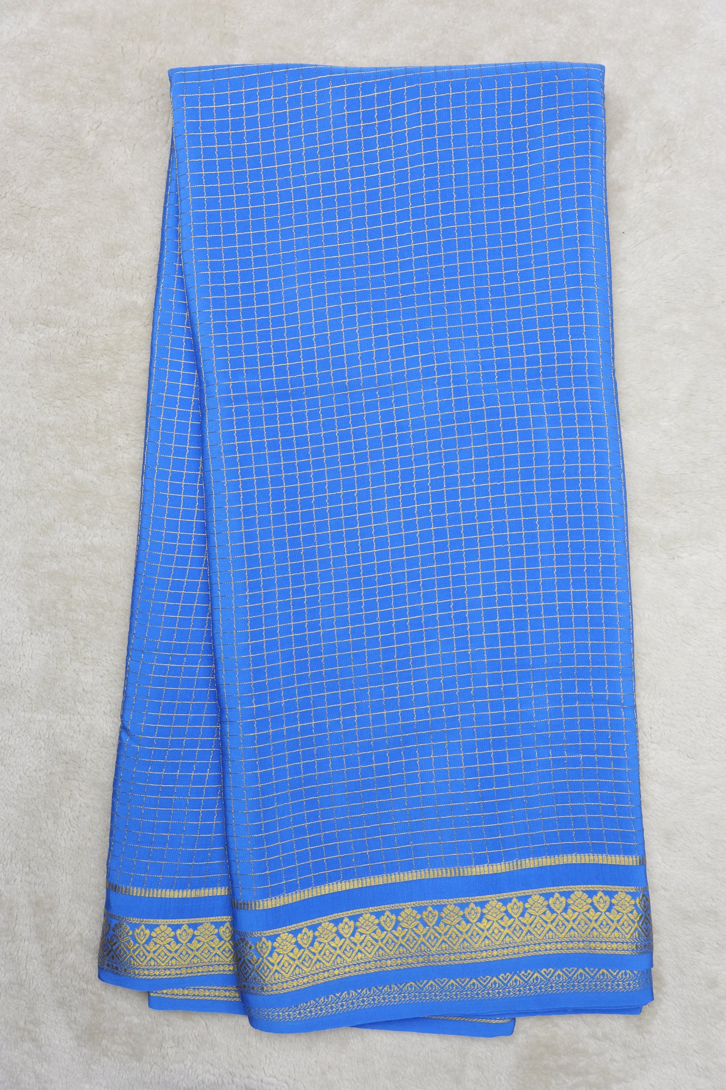 pure mysore silk sarees-Checks Flower Border(1461085)