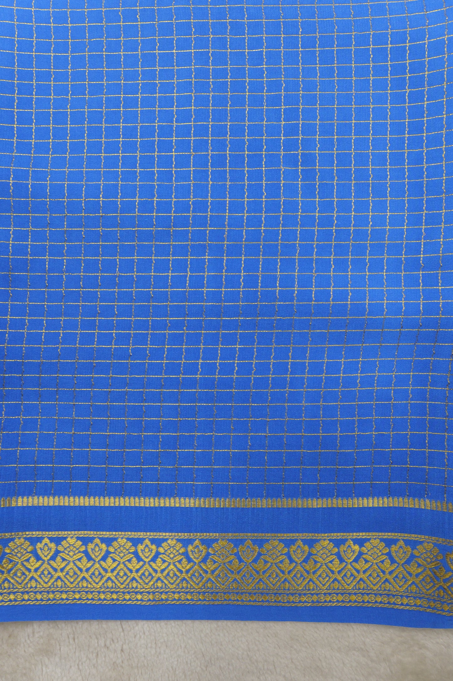 pure mysore silk sarees-Checks Flower Border(1461085)