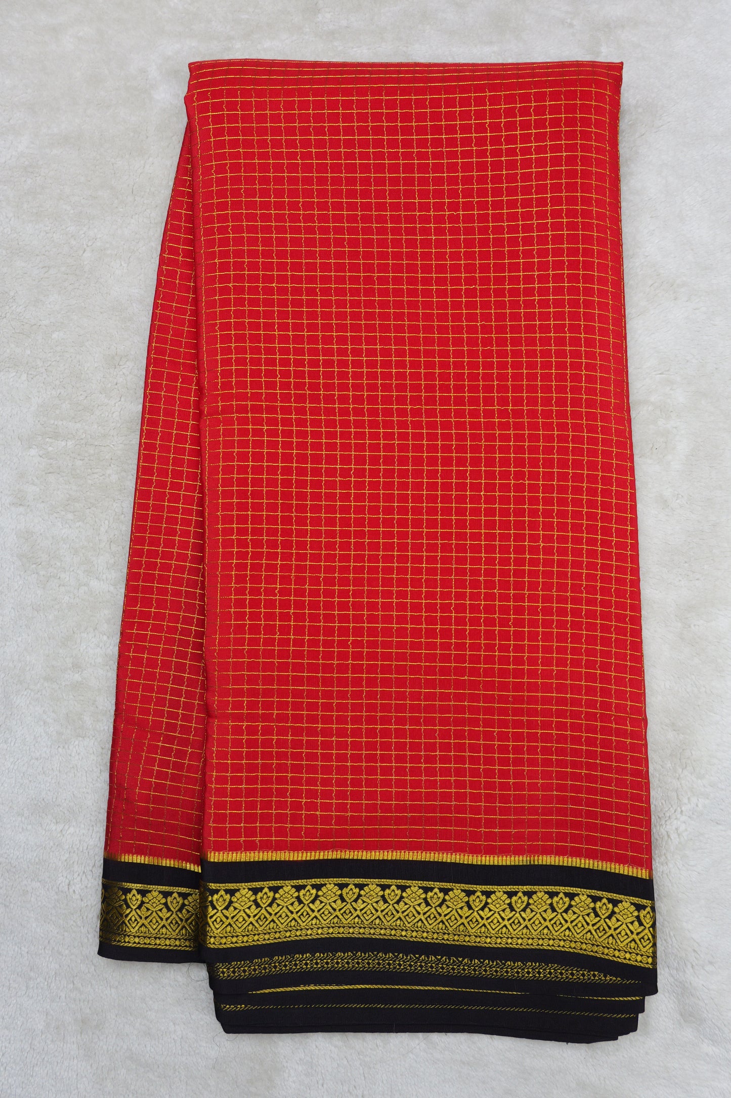 pure mysore silk saree-Checks Flower Border(1461085)