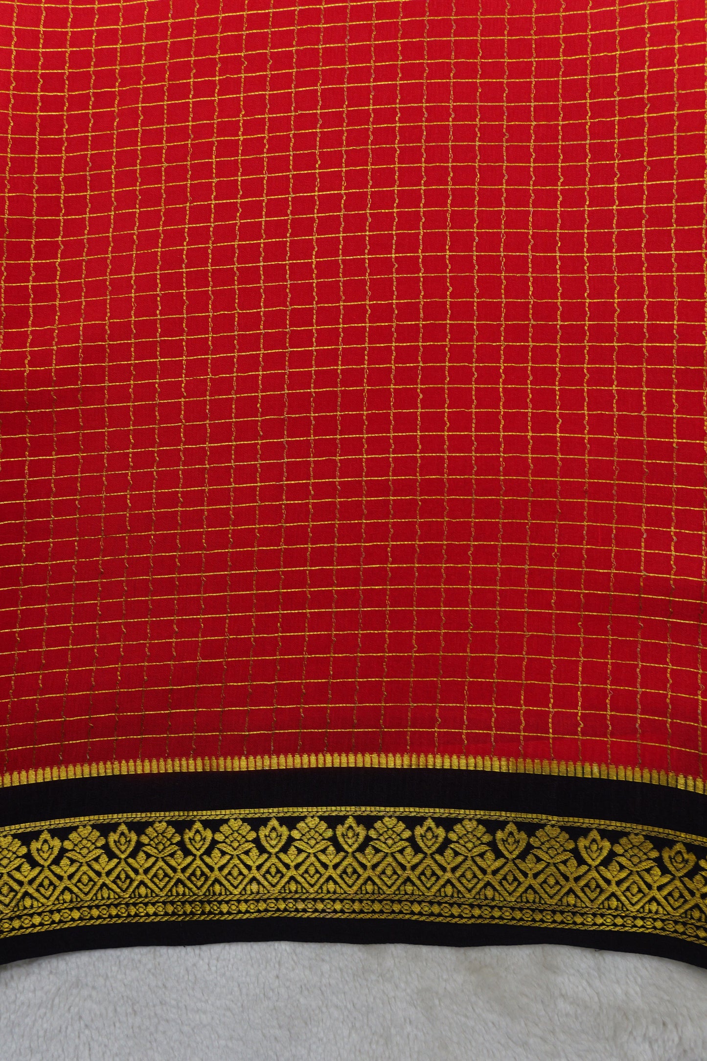 pure mysore silk saree-Checks Flower Border(1461085)